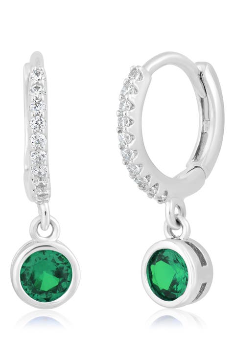 Bezel Set Cubic Zirconia Charm Huggie Hoop Earrings