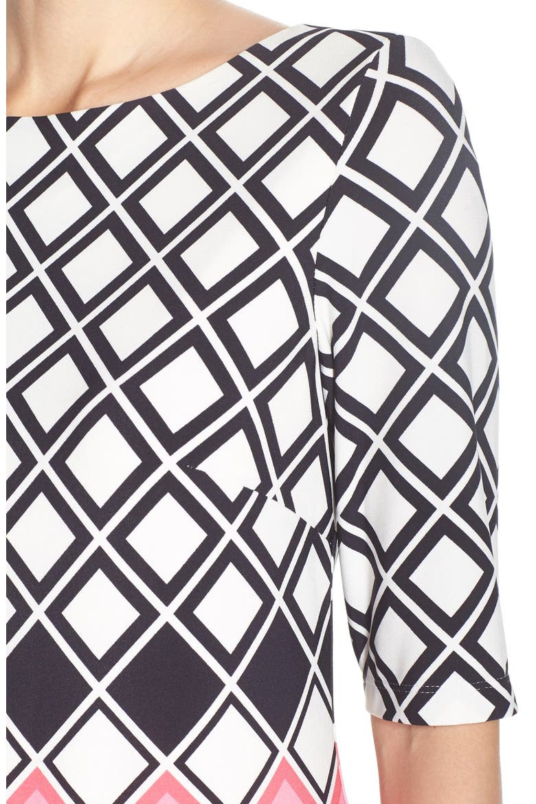 Geometric Print Jersey Shift Dress, Alternate, color, BLACK/ PINK