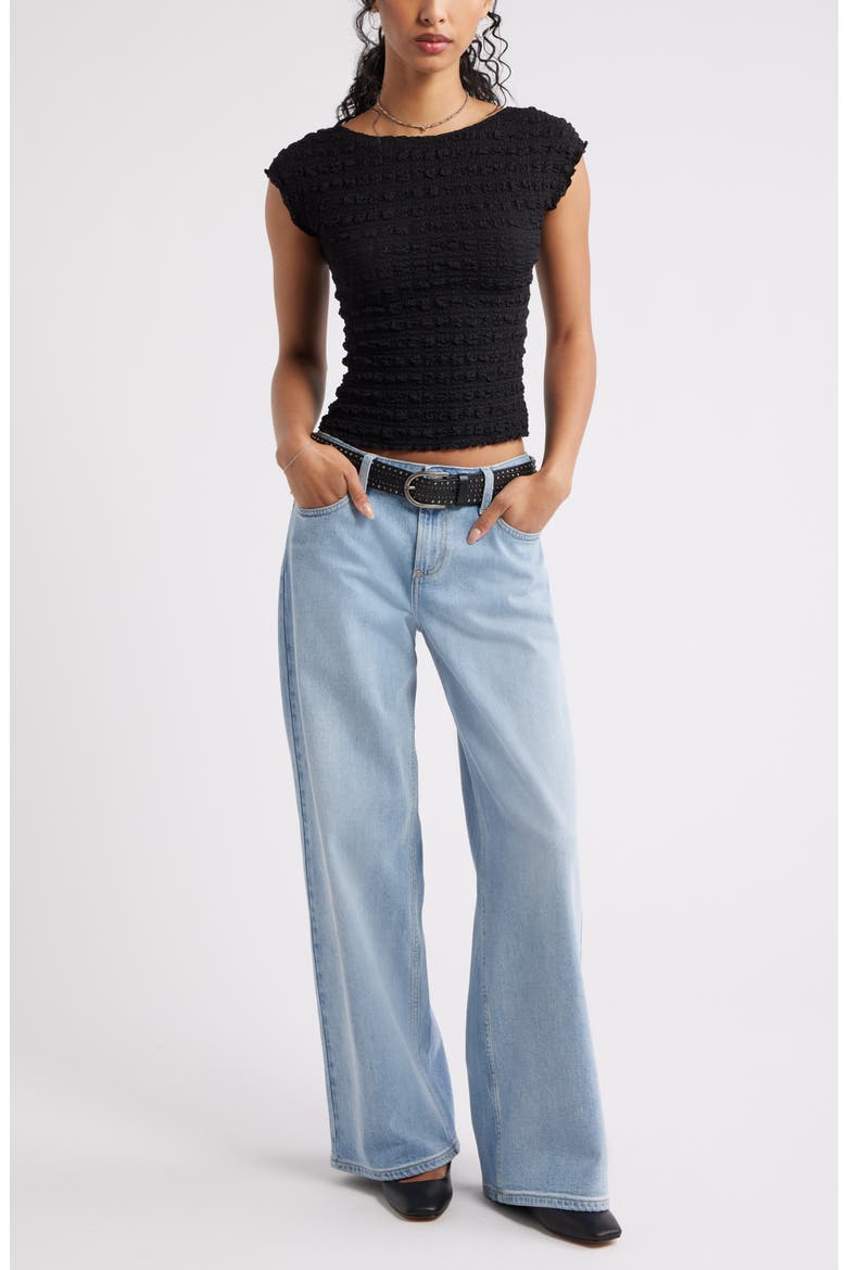 Textured Open Back Knit Top, Alternate, color, BLACK