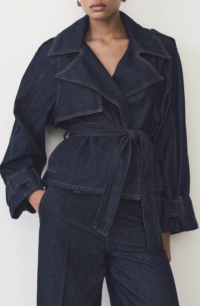 MANGO Denim Crop Trench Jacket, Main, color,