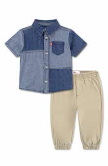Colorblock Button-Up Shirt & Joggers Set