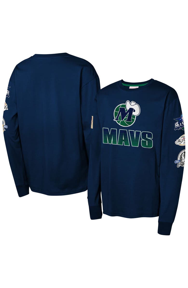 Mitchell & Ness Youth Mitchell & Ness Navy Dallas Mavericks Hardwood Classics All Over Long Sleeve T-Shirt, Alternate, color, Navy