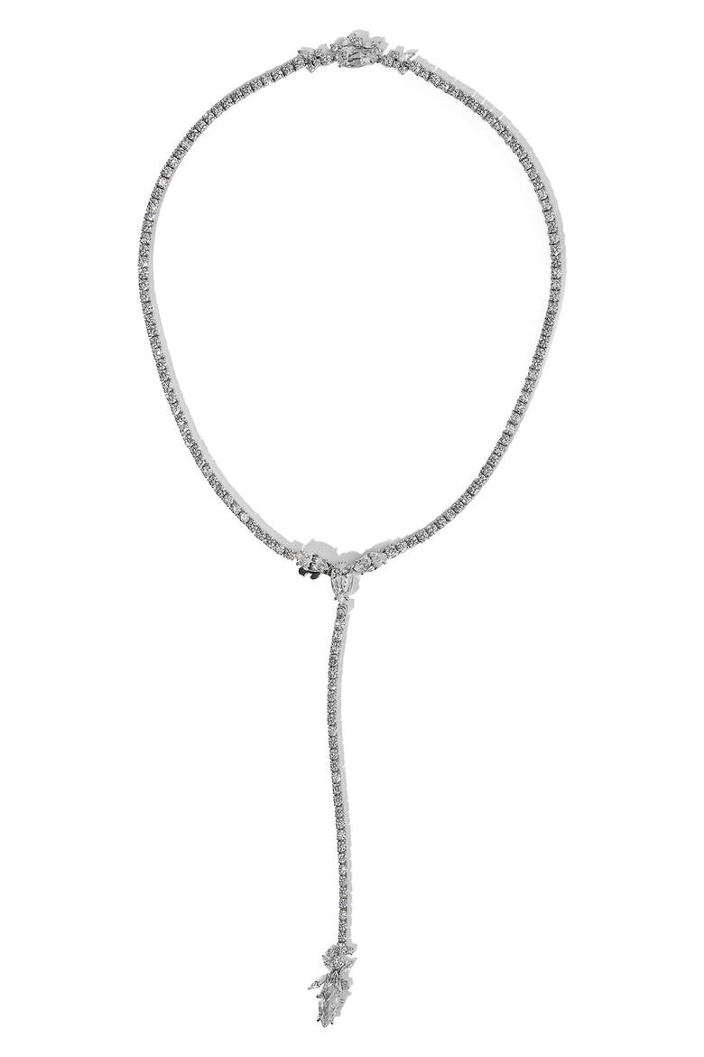 Cannes Rhodium Plate Cubic Zirconia Reversible Y-Necklace, Main, color, RHODIUM