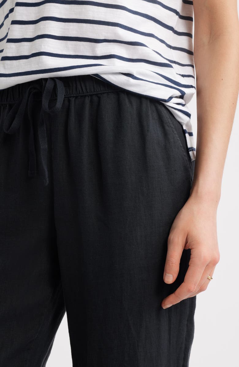 Caslon<sup>®</sup> Tie Waist Taper Linen Pants, Alternate, color, Black