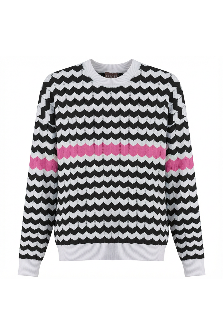 Chevron Stripe Contrast Detail Lightweight Knit Sweater, Main, color, Black