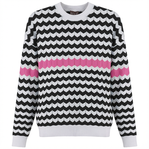 Chevron Stripe Contrast Detail Lightweight Knit Sweater