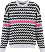 Coco Chevron Stripe Contrast Detail Lightweight Knit Sweater