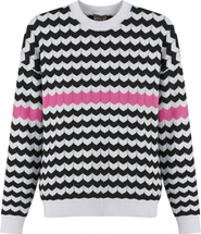 Coco Chevron Stripe Contrast Detail Lightweight Knit Sweater