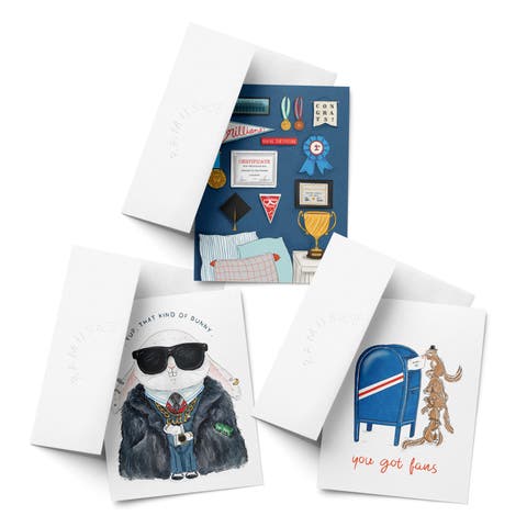 Celebration/Graduation Assorted Greeting Card Pack (3ct) "Fans, Boss Bunny, Achievements"