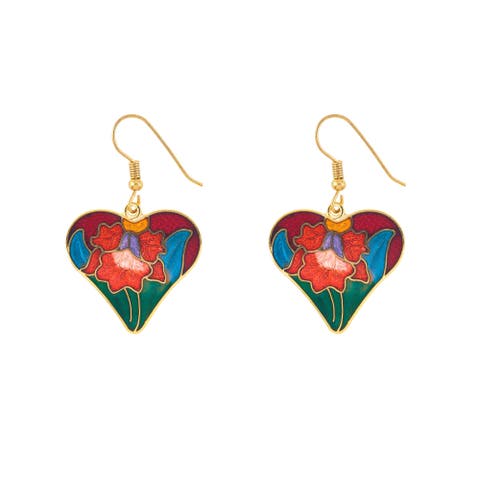 1980s Vintage Cloisonné Heart Earrings