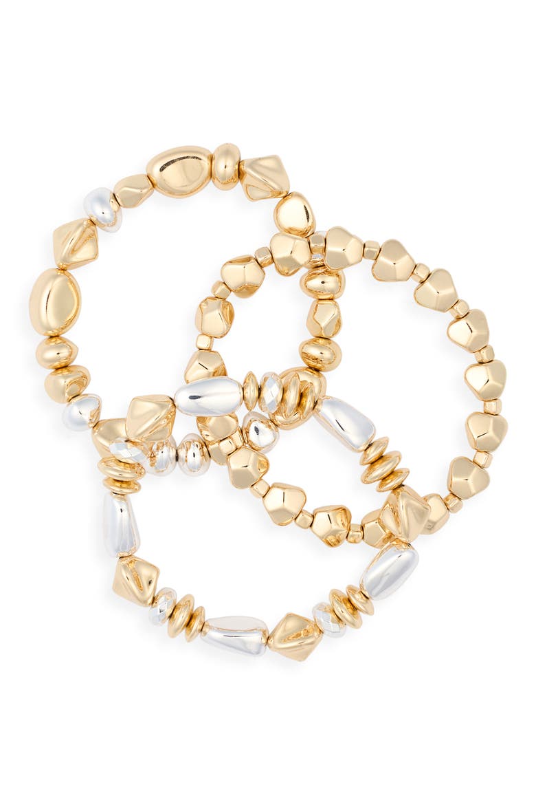 Set of 3 Two Tone Stretch Bracelets, Main, color, GOLD- SILVER