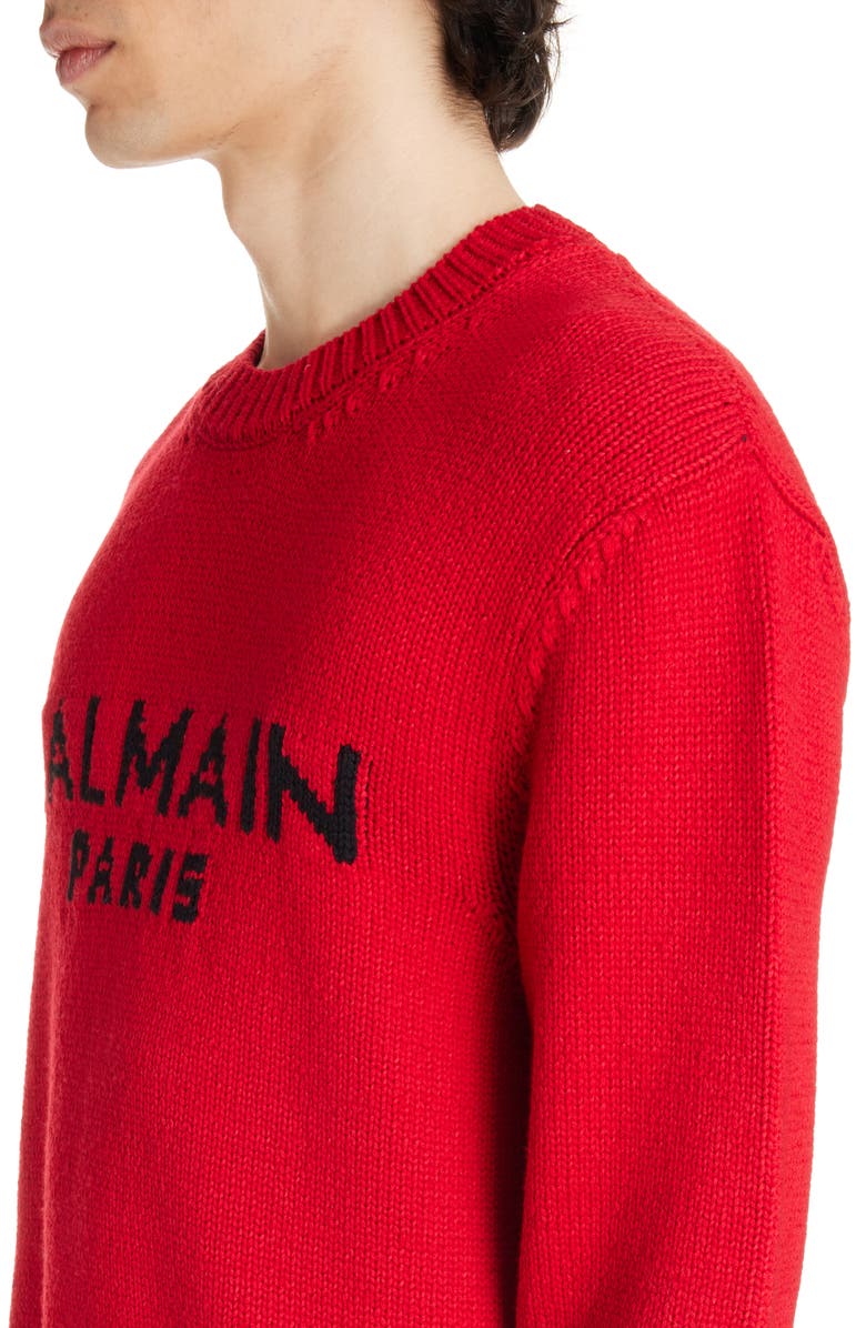 Balmain Logo Intarsia Wool Blend Sweater, Alternate, color,