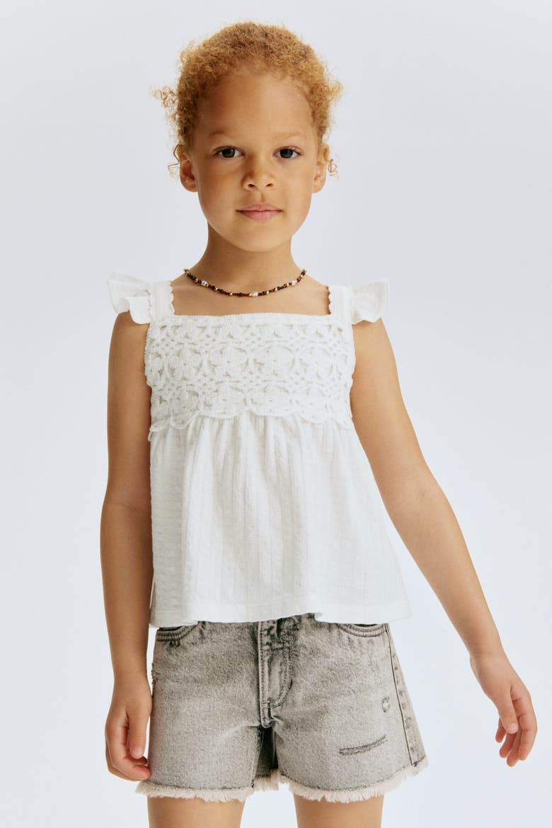 Ruffle-trimmed Cotton Top, Main, color, White