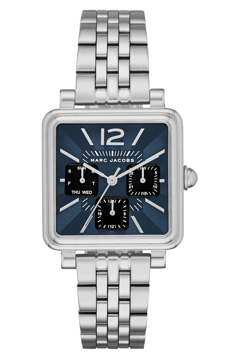 Square Vic Bracelet Watch, 30mm, Main, color, SILVER/ BLUE