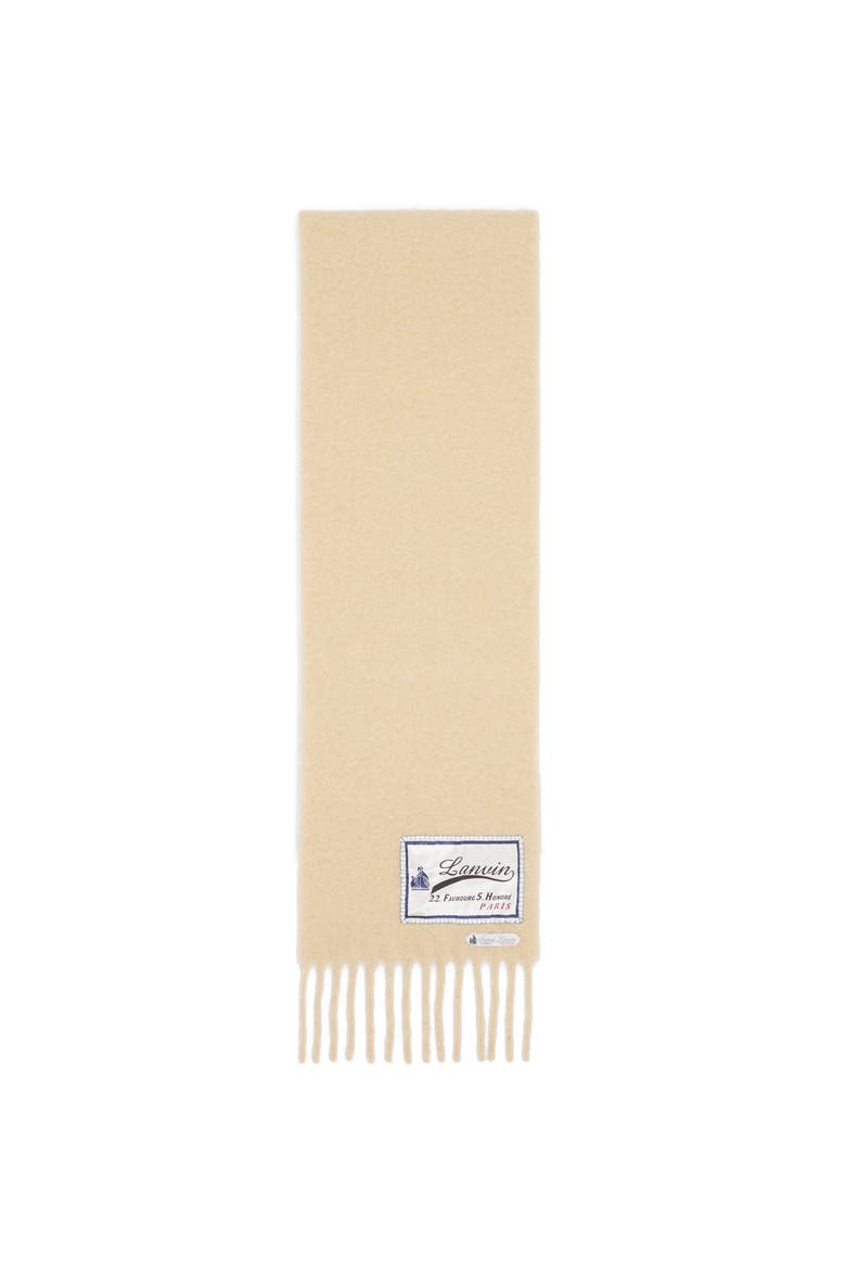 Fringed Wool Scarf With 22 Faubourg Label, Main, color, Beige