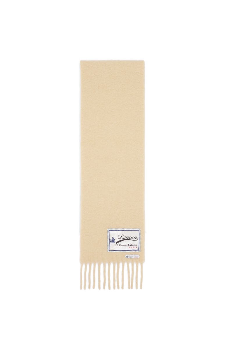 Lanvin Fringed Wool Scarf With 22 Faubourg Label, Main, color, Beige