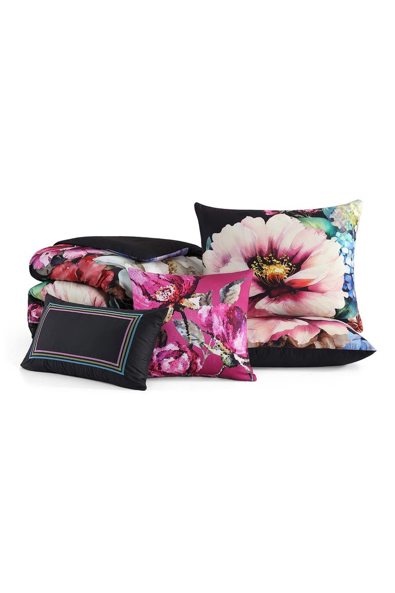 Black Night Poppies Reversible 5-Piece Comforter Set, Alternate, color, BLACK