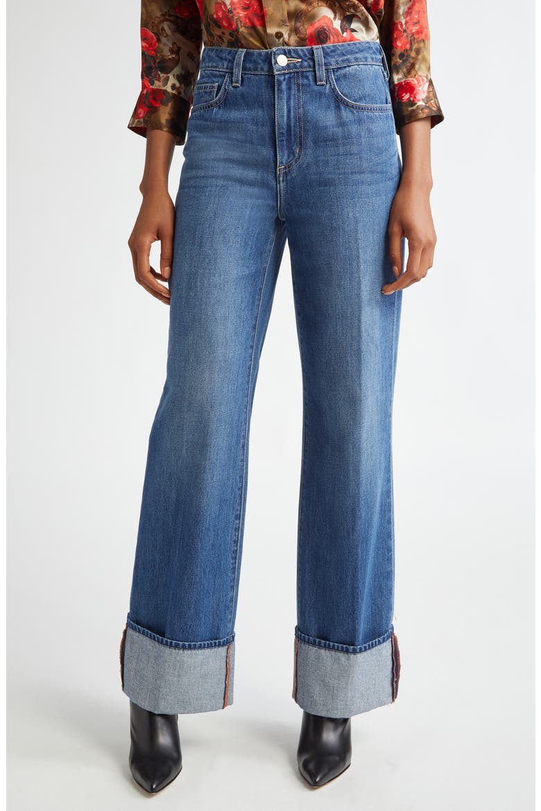 Miley High Waist Cuff Wide Leg Jeans, Main, color, LAMPSON