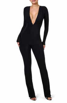 Deep V-Neck Long Sleeve Jumpsuit