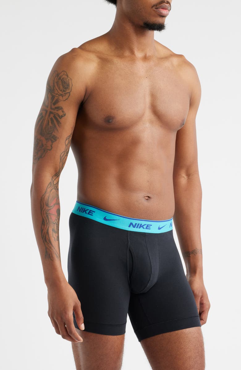 Nike Dri-FIT Essential Assorted 3-Pack Stretch Cotton Boxer Briefs, Alternate, color, Black Cactus / Blue/ Black Wb