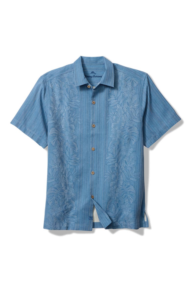 Maui Border Silk Short Sleeve Button-Up Shirt, Alternate, color, BUCCANEER BLUE