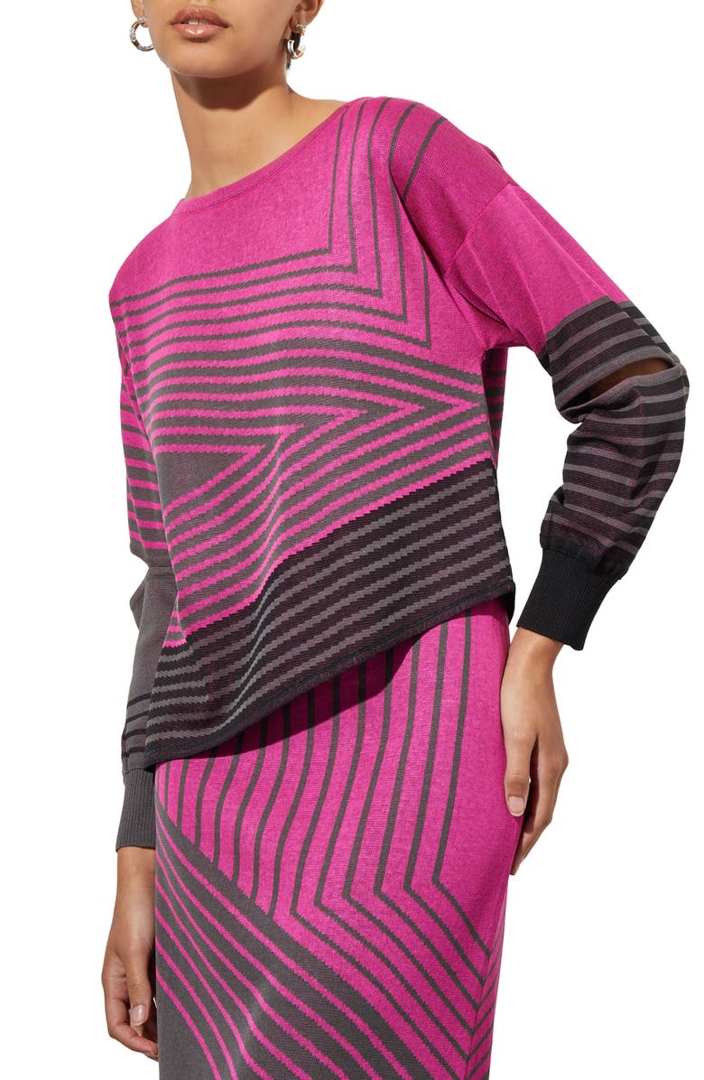 Ming Wang Stripe Asymmetric Split Sleeve Sweater, Alternate, color, 