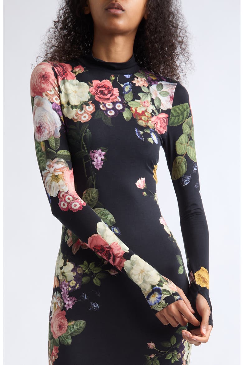 Delora Mock Neck Midi Dress, Alternate, color, HOLLYWOOD DREAMS BLACK