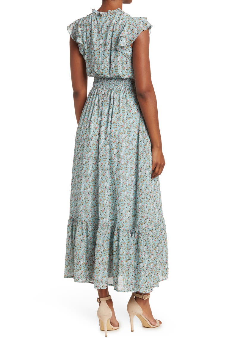 High Neck Ruffle Sleeve Maxi Dress, Alternate, color, BLUE FLORAL