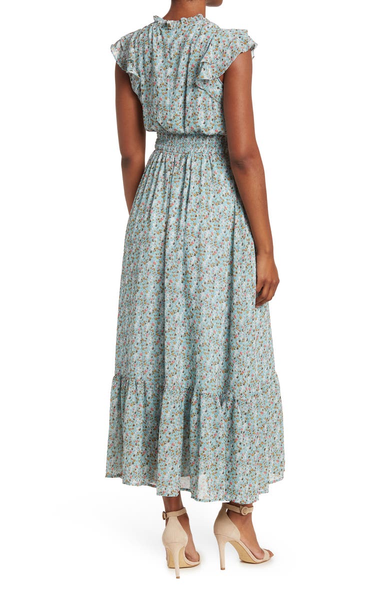 MELLODAY High Neck Ruffle Sleeve Maxi Dress, Alternate, color, 