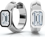 Bliss Diamond 1 1/3ct Emerald Cut Brava Bezel Diamond Hoops 5/8" Huggies 14k Gold Lab Grown