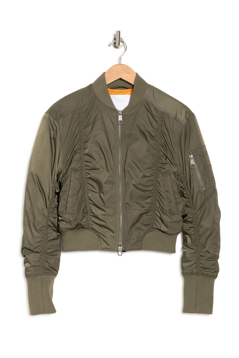 Hugo Boss Ruched Bomber Jacket, Alternate, color, DARK BEIGE