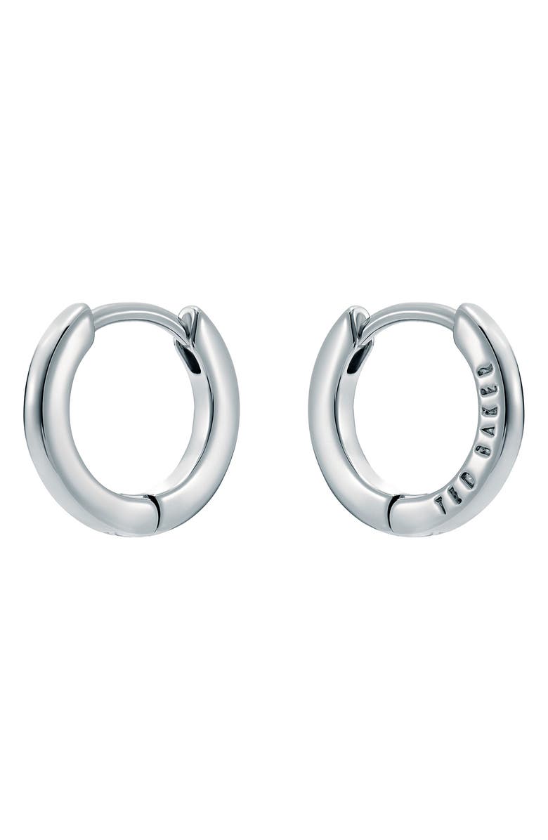 Ted Baker Crislie Logo Hoop Earrings, Main, color, Silver Tone