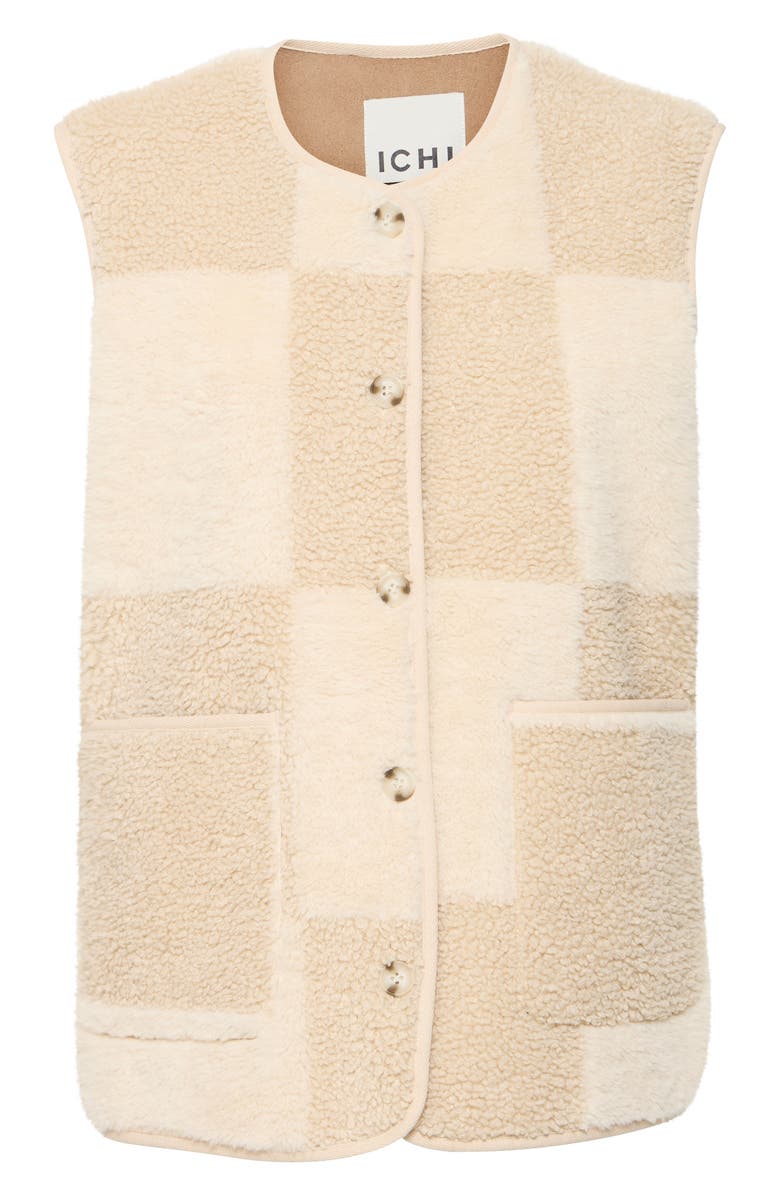 ICHI Patchwork Faux Shearling Vest, Alternate, color, Fog