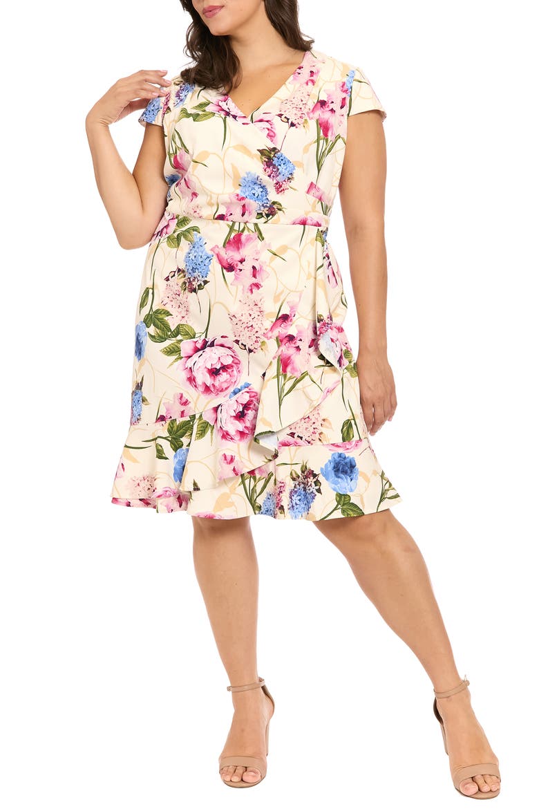 Flounce Ruffle Print Dress, Main, color, IVORY/ PINK