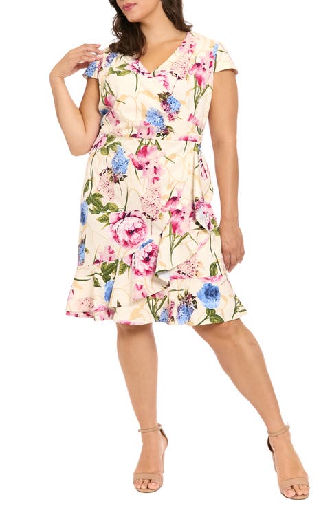 Flounce Ruffle Print Dress (Plus)