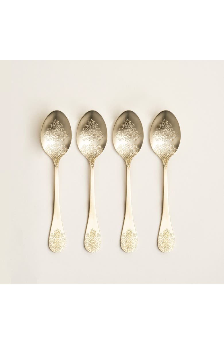 Zsa Zsa Zsu Dume Patterned Steel Dessert Spoon Set Of 4, Alternate, color, Champagne