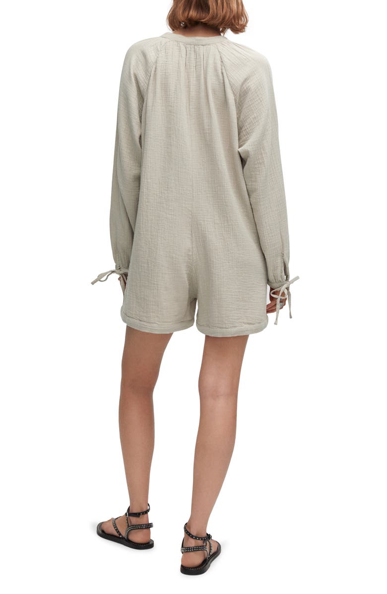 MANGO Long Sleeve Cotton Gauze Romper, Alternate, color, Light/ Pastel Grey