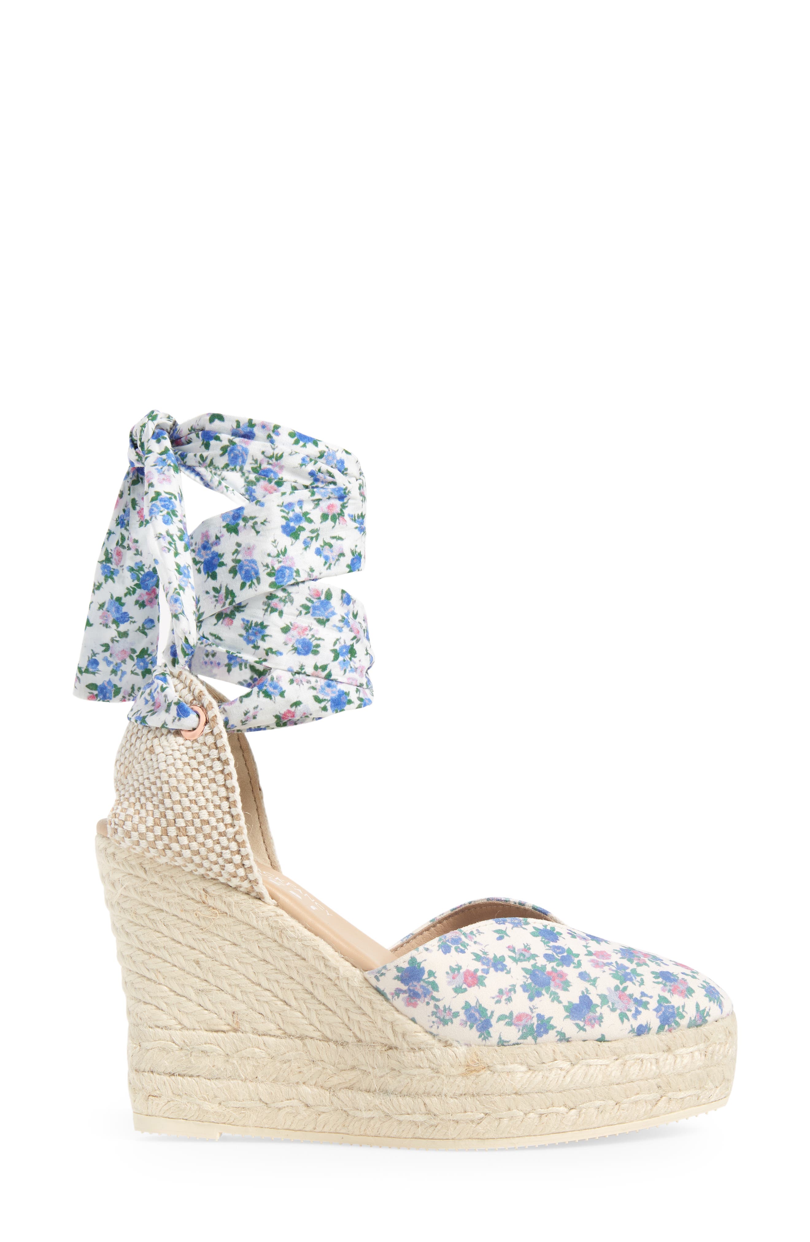 LoveShackFancy Loves Manebí Floral Espadrille Wedge Sandal, Alternate, color, BLUEJAY SONG