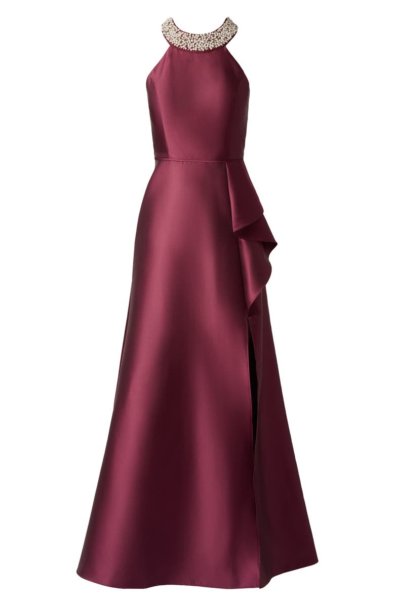 Adrianna Papell Embellished Neck Mikado Gown, Alternate, color, Deep Wine