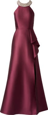 Adrianna Papell Embellished Neck Mikado Gown