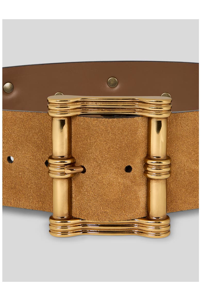 Studded Suede Belt, Alternate, color, BROWN