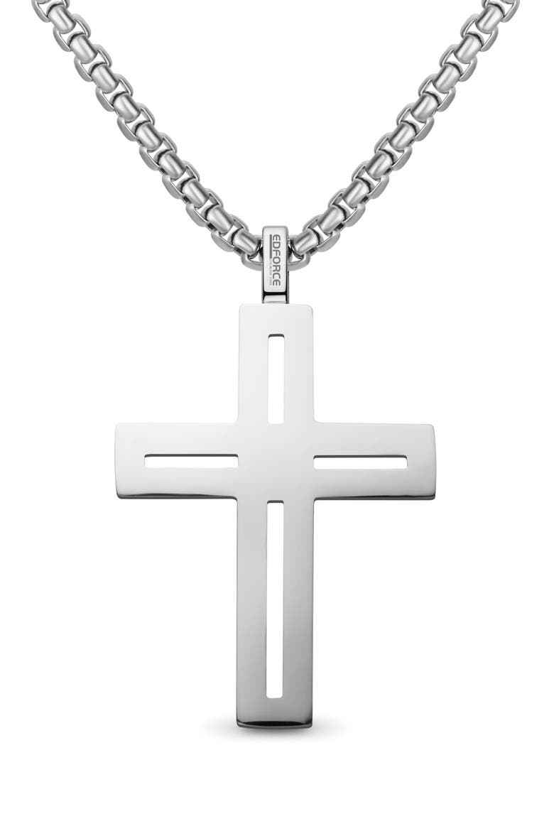 Men's Cut-Out Cross Necklace, Alternate, color, SILVER