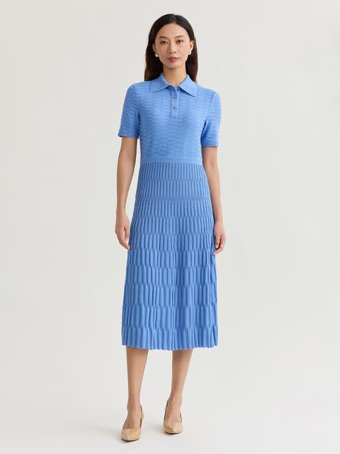 Fit & Flare Geometric Collared Soft Knit Maxi Dress