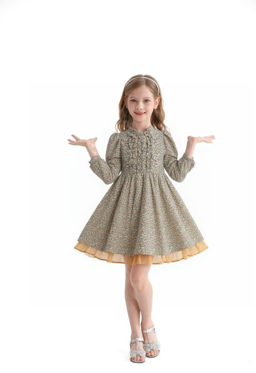 Sweet Cactus Floral Layered Dress In Green