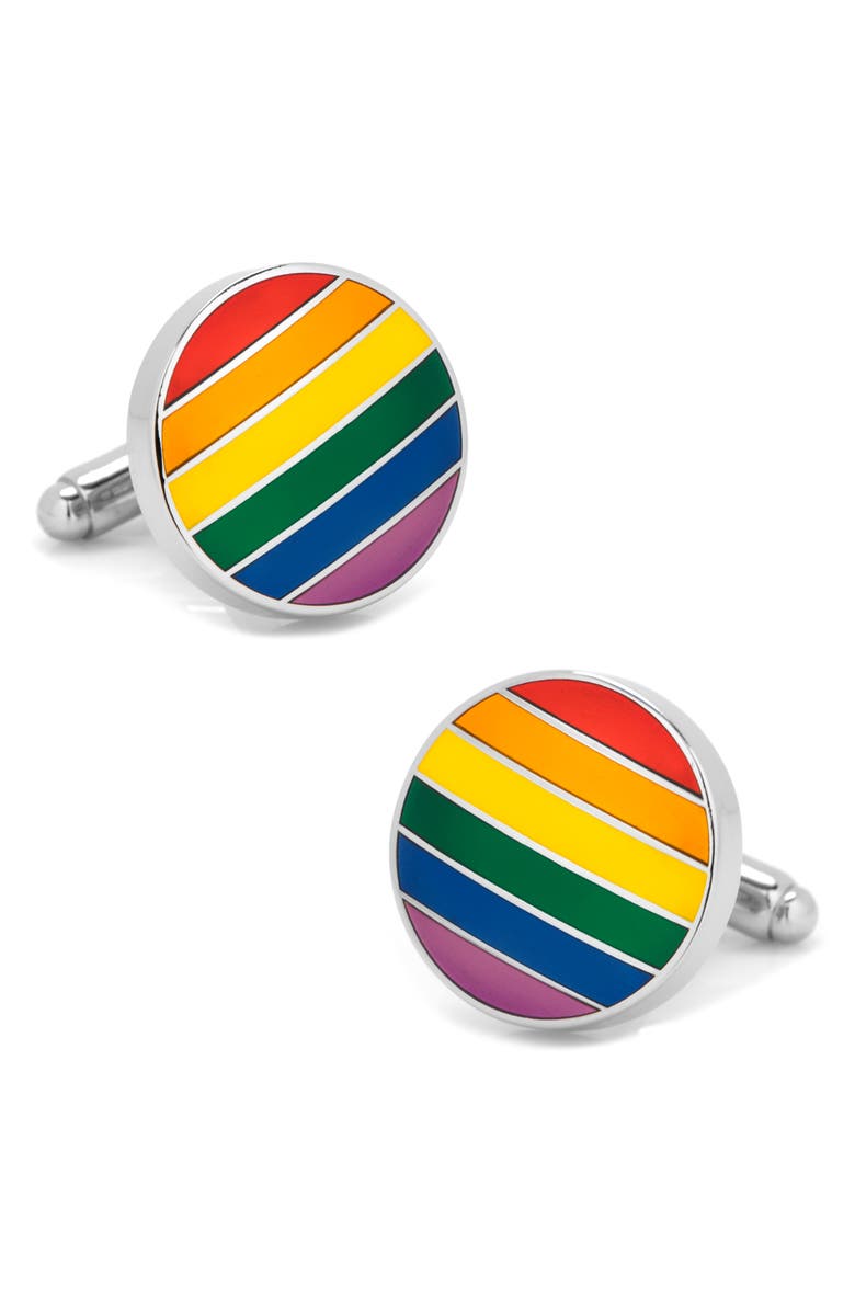 Cufflinks, Inc. Rainbow Stripe Cuff Links, Main, color, Metallic Silver