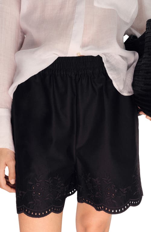Mango Embroidered Satin Shorts In Black