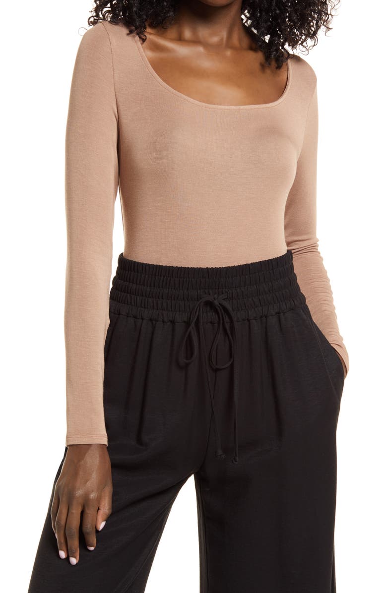 Open Edit Semi Sheer Long Sleeve Knit Top, Main, color,