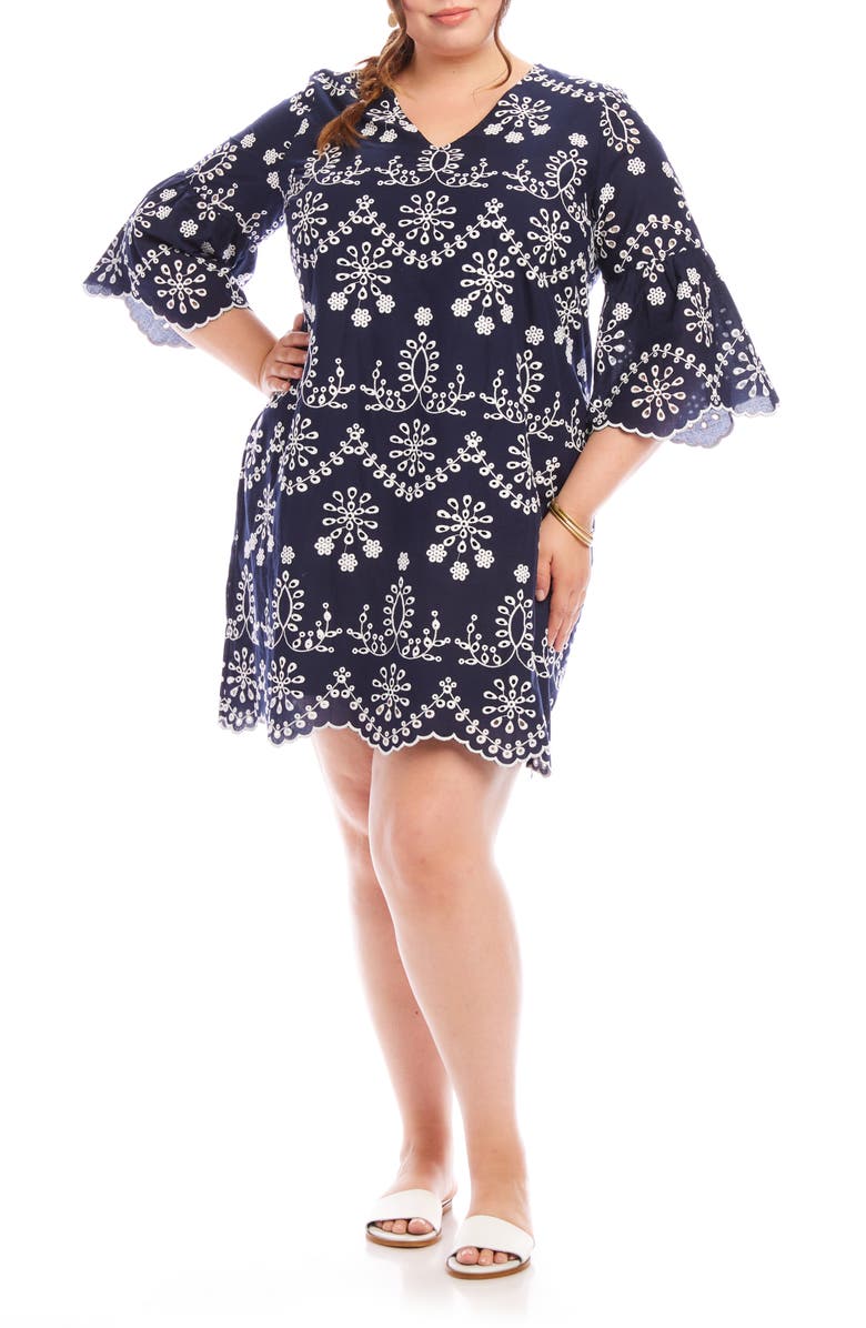 Karen Kane Embroidered Flare Sleeve Cotton Dress, Main, color, 