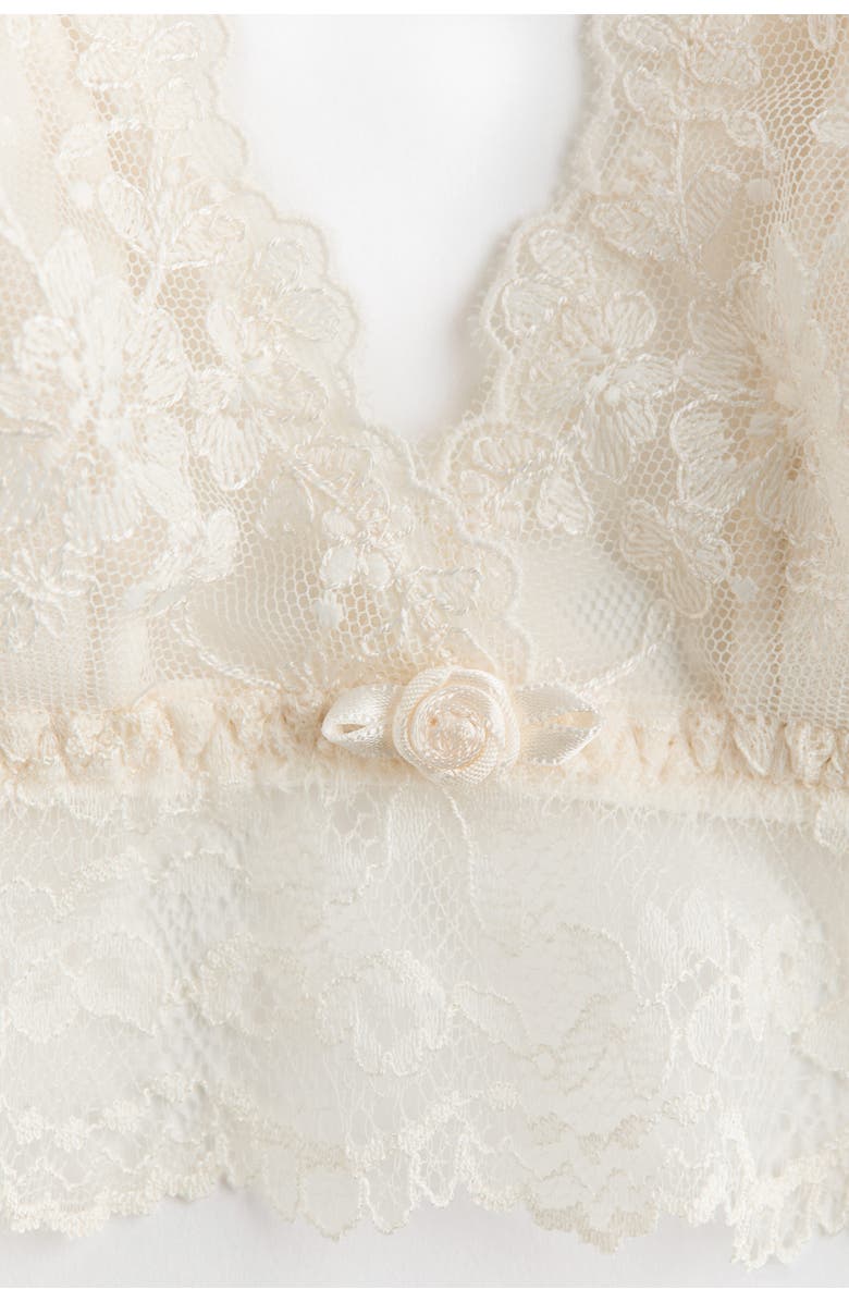 H&M Embroidered padded soft-cup bra, Alternate, color, White