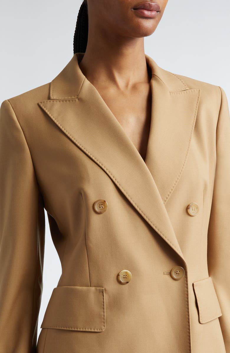 Max Mara Osanna Double Breasted Twill Blazer, Alternate, color, Honey